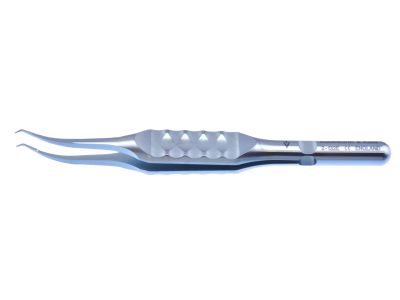 D&K suturing forceps, 3 1/2'', curved shafts, 0.12mm 1x2 teeth, 6.0mm tying platforms, flat ergonomical handle, titanium