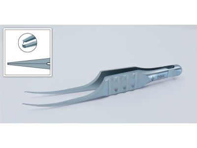 D&K Troutman-Barraquer colibri forceps, 3'', colibri shafts, 0.12mm 1x2 teeth, 0.8mm tip length, 6.0mm tying platforms, flat ergonomical micro handle, titanium