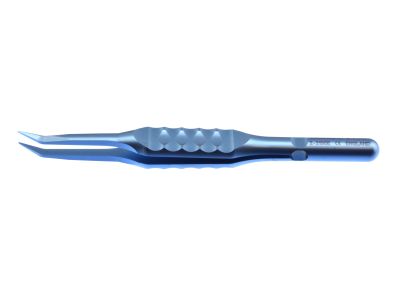 D&K Cilia forceps, 3 1/2'', angled shafts, tips angled 30° from shaft, 7.0mm bend to tip, tapered smooth tips, flat ergonomical handle, titanium