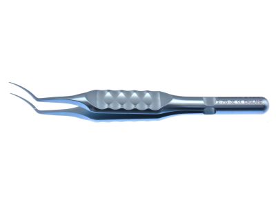 D&K Utrata capsulorhexis forceps, 3 1/4'', vaulted shafts, 13.0mm from bend to tip, utrata-style tips, marks on shaft at 2.5mm and 5.0mm denote desired size of capsulorhexis, flat ergonomical handle, titanium