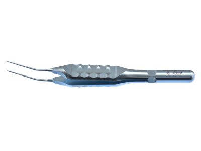 D&K Deitz ICL loading forceps, 3 1/2'', angled 20° shafts, 14.0mm bend to tip, 4.0mm textured tip, polished outer jaw, flat handle, titanium