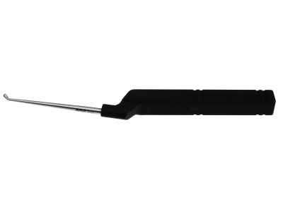 Karlin microdiscectomy cervical curette, 8 1/2'', backward, angled, size #0, rounded corners, flat sides, offset black aluminum handle