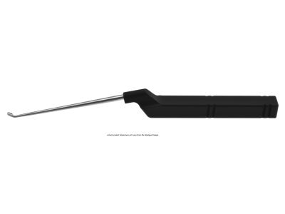 Karlin microdiscectomy cervical curette, 9 1/2'', extra large, working length 104.0mm, forward, angled, size #3/0, rounded corners, flat sides, offset black aluminum handle