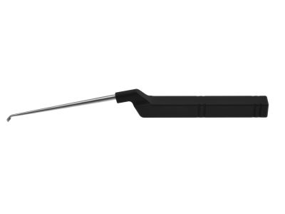 Karlin microdiscectomy lumbar curette, 9 1/2'', backward, angled, size #0, rounded corners, flat sides, offset black aluminum handle