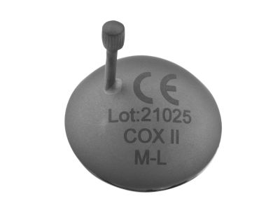 Cox II ocular laser eye shield with handle, medium, 25.5mm x 22.0mm, for use in the left eye, non-reflective anterior surface, highly polished posterior surface, sold individually