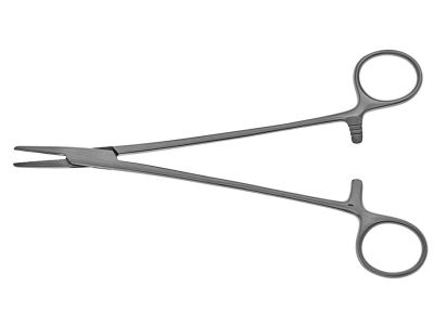 Mayo-Hegar needle holder, 6 1/4'', delicate, straight, serrated TC jaws, gold ring handle