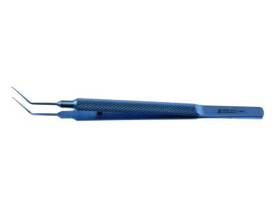 O'Gawa-Utrata capsulorhexis forceps, 3 7/8'',angled shafts, 12.0mm from bend to tip, delicate tips, round handle, titanium