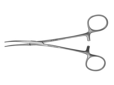 Coller hemostatic forceps, 5 1/2'', delicate, straight, serrated jaws, ring handle