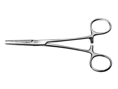 Crile hemostatic forceps, 5 1/2'', delicate, straight, serrated jaws, ring handle