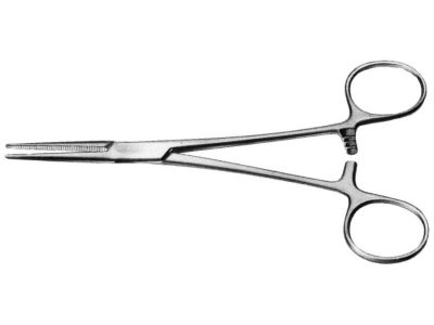 Rankin-Crile hemostatic artery forceps, 6 1/4'', curved, serrated jaws, ring handle