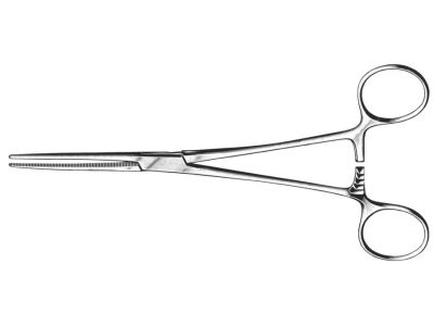 Rochester-Pean hemostatic artery forceps, 5'', straight, serrated jaws, ring handle