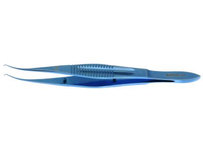 Castroviejo colibri corneal forceps, 4 1/4'',0.12mm 1x2 teeth set at 45º, 6.0mm tying platforms, wide flat handle, titanium
