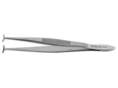 Green fixation forceps, 3 7/8'', 10.0mm wide jaws with teeth, flat handle