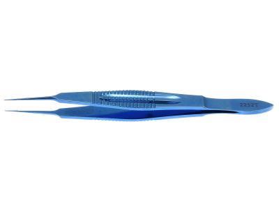 Castroviejo suturing forceps, 4 3/8'',straight shafts, 0.12mm 1x2 teeth, 5.5mm tying platforms, wide serrated flat handle, titanium