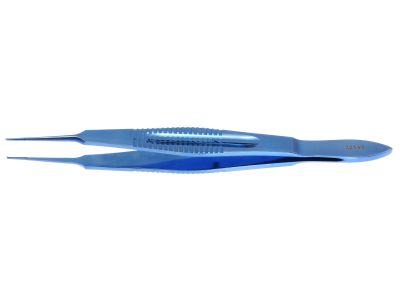 Castroviejo suturing forceps, 4 3/8'',straight shafts, 0.3mm 1x2 teeth, 5.5mm tying platforms, wide serrated flat handle, titanium
