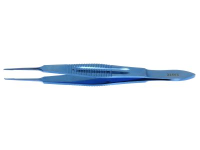 Castroviejo suturing forceps, 4 3/8'',straight shafts, 0.5mm 1x2 teeth, 5.5mm tying platforms, wide serrated flat handle, titanium