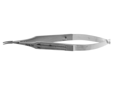 Shepard II lens holding forceps, 4 3/4'',curved shafts, 0.5mm notch''tip, flat spring handle, with lock