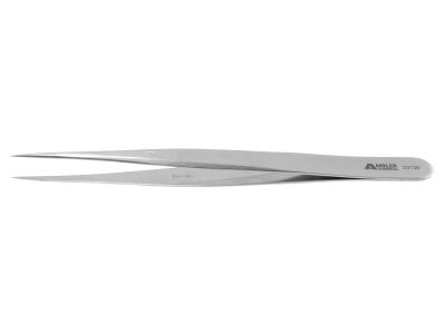 Jeweler's-type forceps #3, 4 3/4'',straight shafts, extra fine pointed tips, flat handle