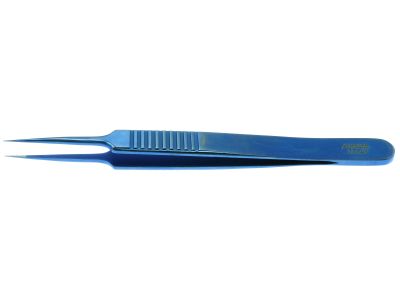 Jeweler's-type forceps #4, 4 3/8'',straight shafts with extra fine tips, flat handle, titanium