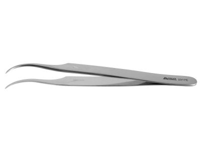 Jeweler's-type forceps #7, 4 3/8'',curved shafts, fine pointed tips, flat handle