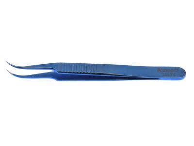 Jeweler's-type forceps #7, 4 3/8'',curved shafts, fine pointed tips, flat handle, titanium