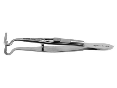 Berke ptosis clamp forceps, 3 7/8''with slide lock, curved around shafts, 20.0mm jaws with longitudinal serrations
