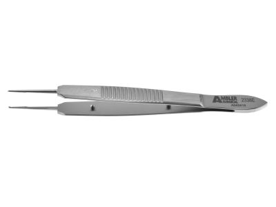 Fine-Castroviejo suturing forceps, 4 3/8'',straight shafts, 0.5mm 1x2 teeth, 6.0mm tying platforms, narrow flat handle