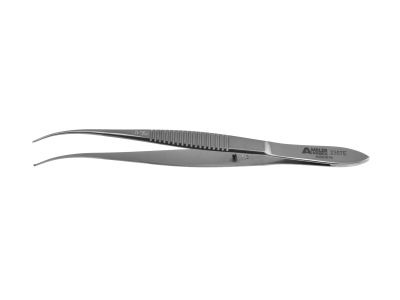 Iris/tissue forceps, 3 7/8'',half-curved shafts, delicate 1x2 teeth, flat handle