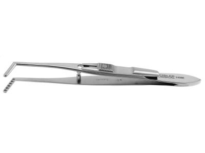 Jameson muscle forceps, adult size, 3 7/8'',angled left, 12.0mm jaws with 1mm teeth, flat handle with slide lock