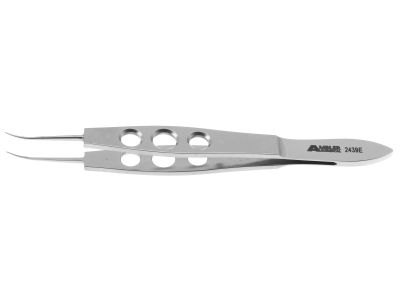 Osher tying forceps, 4'',curved shafts, ultra fine tips, 6.5mm tying platforms, flat 3-hole handle