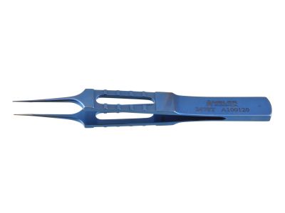 Bonn suturing forceps, 3 3/8'', straight shafts, 0.12mm 1x2 teeth, 6.0mm tying platforms, flat handle, titanium