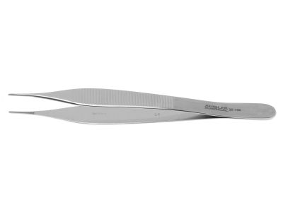 Adson dressing forceps, 4 3/4'',extra delicate, straight, serrated jaws, flat handle