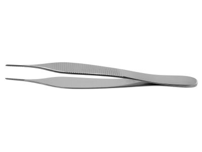 Adson dressing forceps, 4 3/4'',straight, extra long serrated jaws, flat handle