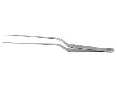 Adson dressing forceps, 7 1/4'',bayonet shafts, delicate, straight, serrated jaws, flat handle