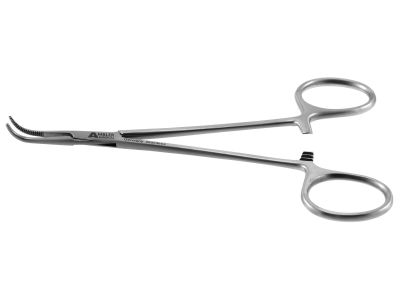 Adson hemostatic forceps, 5 1/2'',delicate, curved, serrated jaws, ring handle