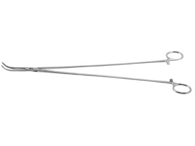 Adson hemostatic forceps, 14'',curved, serrated jaws, ring handle