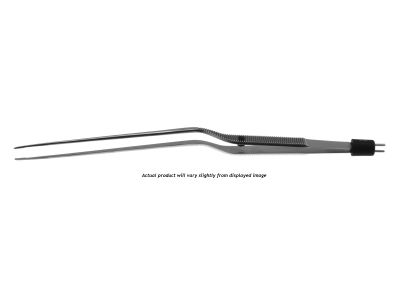 Malis-type bipolar forceps, 10 3/4'',working length 5 7/8'',bayonet shafts, with stop, 0.5mm wide non-stick tips, flat handle