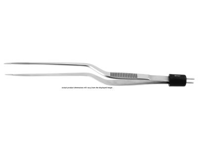 Cushing bipolar forceps, 7 1/2'',working length 3 1/2'',bayonet shafts, 0.7mm wide non-stick tips, flat handle