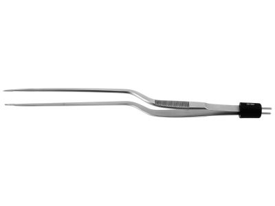 Cushing bipolar forceps, 8 1/4'',working length 4'',bayonet shafts, 1.0mm wide non-stick tips, flat handle