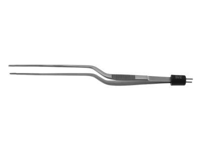 Cushing bipolar forceps, 8 1/4'',working length 4'',bayonet shafts, 2.0mm wide non-stick tips, flat handle