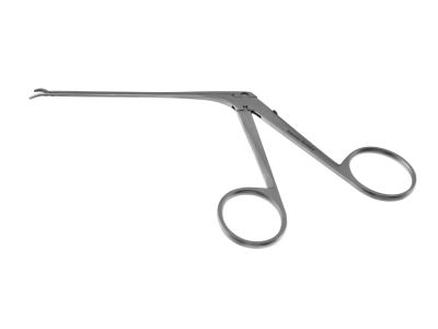House alligator ear forceps, 5 1/4'',working length 75.0mm, curved right, 6.0mm fine serrated jaws, ring handle
