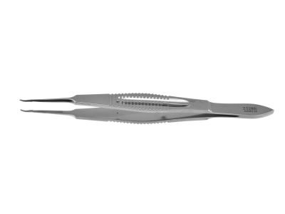 Shock suture/pickup forceps, 4'',standard, curved, smooth jaws, rounded tips, wide serrated flat handle