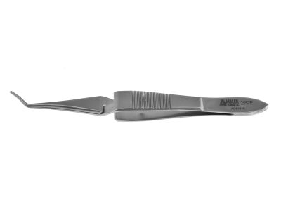 Scleral plug forceps, 4 1/8'',vaulted shafts, 3.5mm jaw spread, designed to hold scleral plugs during insertion and removal, cross-action flat handle