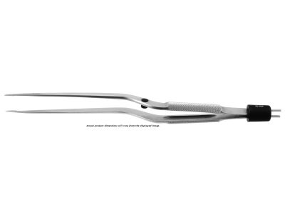 R-Style bipolar forceps, 9'', working length 4 1/4'', bayonet shafts, with stop, 1.0mm wide non-stick tips, round handle