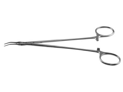 Bailey forceps, 7'',delicate, angled 30º, serrated jaws, ring handle