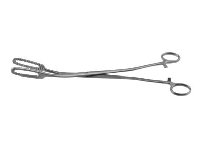 Bierer ovum forceps, 11'',straight, serrated, 16.0mm wide jaws, ring handle with ratchet catch