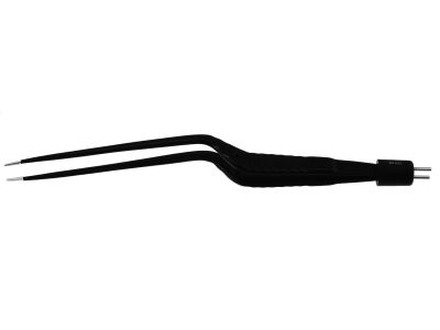 Yasargil bipolar forceps, 7 1/2'',working length 3 3/4'',bayonet shafts, with stop, 1.0mm wide non-stick tips, insulated, flat handle