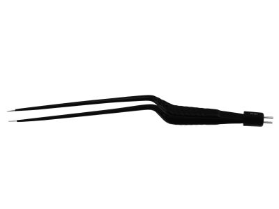 Yasargil bipolar forceps, 8 3/4'',working length 5'',bayonet shafts, with stop, 0.7mm wide non-stick tips, insulated, flat handle