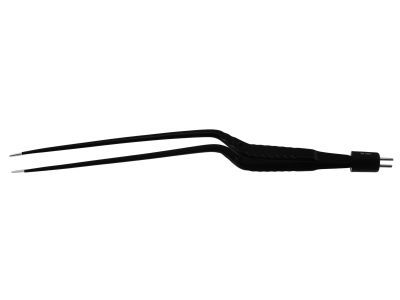 Yasargil bipolar forceps, 8 3/4'',working length 5'',bayonet shafts, with stop, 1.2mm wide non-stick tips, insulated, flat handle