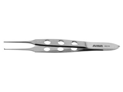 Bishop-Harmon tissue forceps, 3 1/2'',straight shafts, standard, 0.8mm 1x2 teeth, flat 3-hole handle